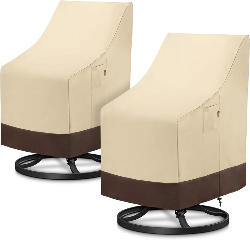 Arcedo Outdoor High Back Chair Covers Waterproof, Heavy Duty Stackable Dining Swivel Chair Covers, All Weather Resistant Patio Furniture Cover, 29”W x 30”D x 42”H, 2 Pack, Beige & Brown - Image 1